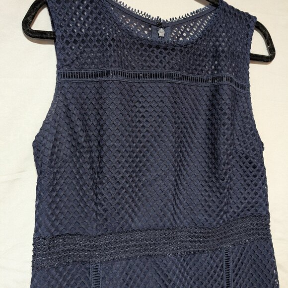 New York & Company Navy Blue Lace Mesh Sheath Midi Cocktail Dress Women's‎ 14 - Picture 2 of 7